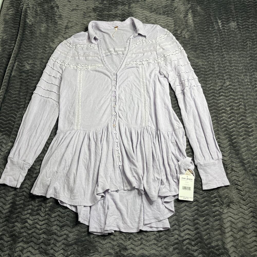 Free People Set To Stun Crochet lace Tunic Top Relaxed Lilac size L NWT